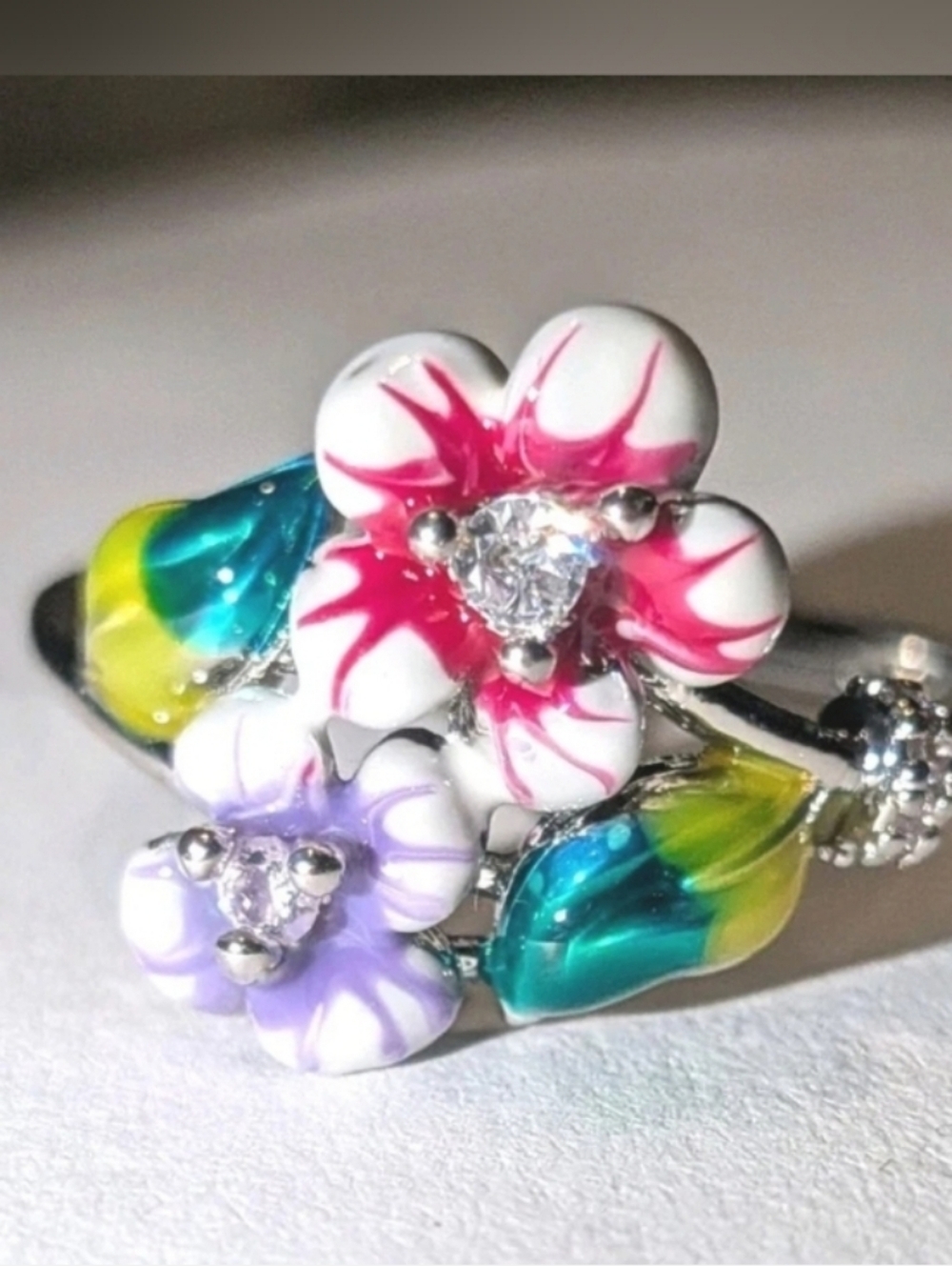 Ladies Elegant S925 Silver Floral Ring